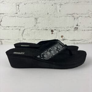Teva Mush Floral Black Wedge Sandals 8
